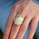 Bague dorée scarabée XXL et zircons - Bagues