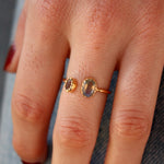 Bague dorée ouverte 2 pierres