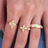 Bague dorée rose des vents zircons - Bagues