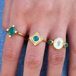 Bague dorée duo de pierres - 50 / ONYX VERTE & PREHNITE