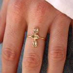 Bague dorée martelée trio de pierres - 50 / PREHNITE