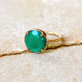 Bague dorée pierre ronde 4 griffes - 50 / ONYX VERTE