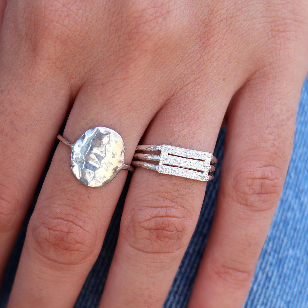 Bague argent 925 3 anneaux et zircons - Bagues