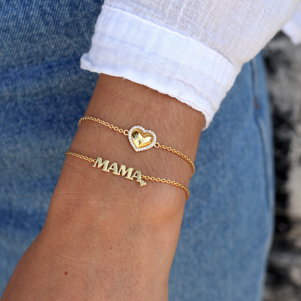 Bracelet doré coeur bombé et zircons