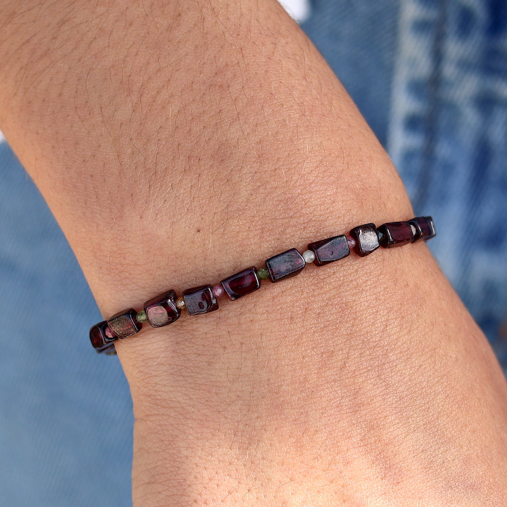 Bracelet duo pierres carrées et rondes - GRENAT - Bracelets