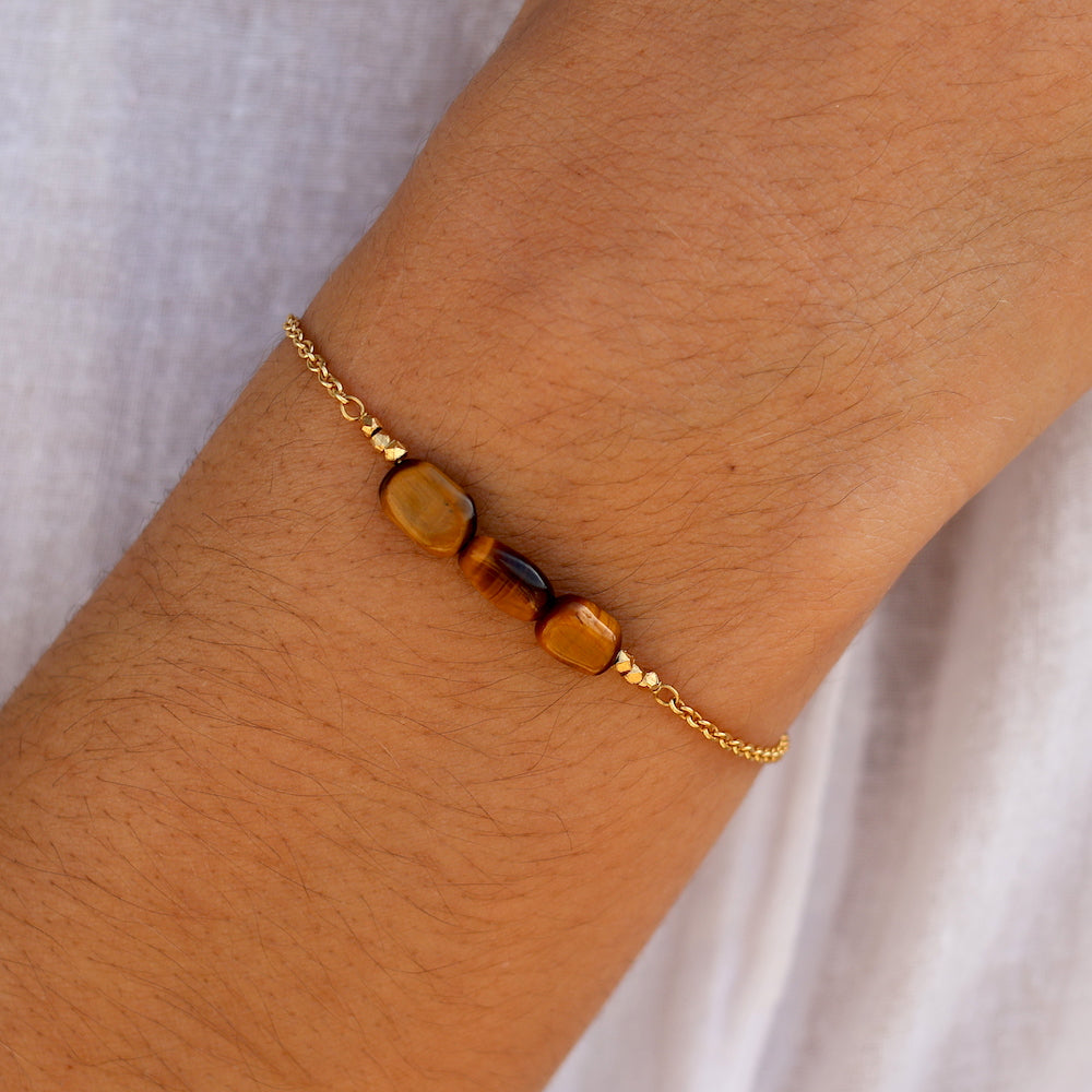 Bracelet doré et trilogie de pierre - OEIL DE TIGRE
