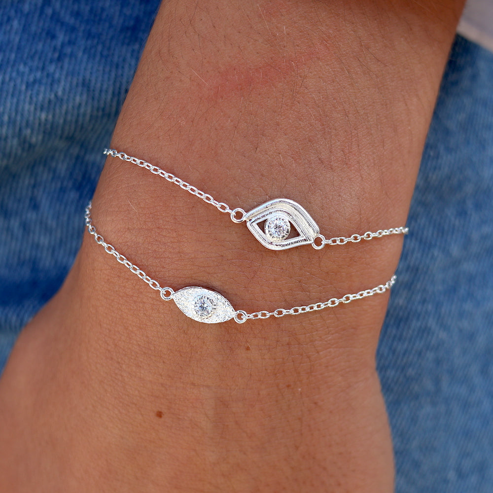 Bracelet argent 925 oeil texturé et pierre