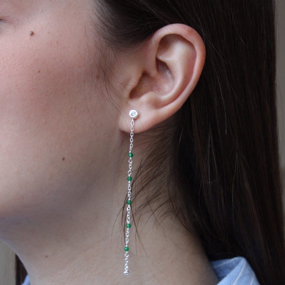 Boucles argent 925 santa maria longues - ONYX VERTE