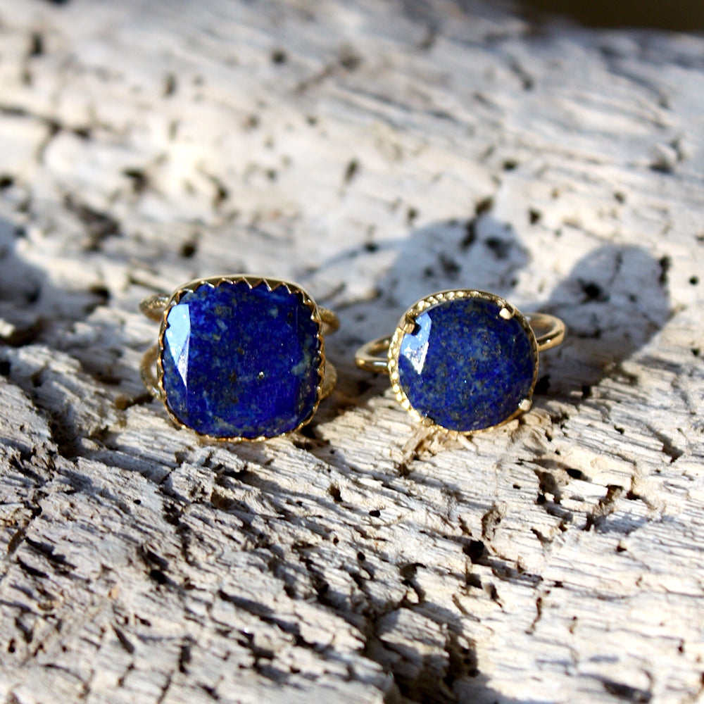 Bague dorée pierre ronde 4 griffes - 50 / LAPIS