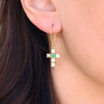 Boucles dorées croix pierres - PREHNITE & ONYX VERTE