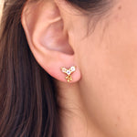 Boucles puces dorées 3 pierres et pampille - Boucles