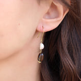 Boucles dorées pierre et perle - QUARTZ FUMÉ - Boucles