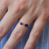 Bague dorée martelée ouverte et 2 pierres - 50 / LAPIS