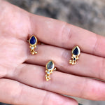 Boucles dorées pierre goutte et pampille - ONYX NOIRE -