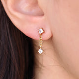 Boucles dorées pierre et chainette - ZIRCON BLANC - Boucles