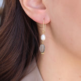 Boucles dorées pierre et perle - LABRADORITE - Boucles