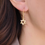 Boucles dorées étoile de David et zircons - Boucles