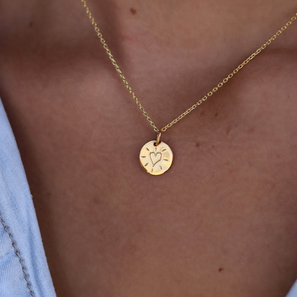 Collier doré médaille ronde sister & coeur - Colliers