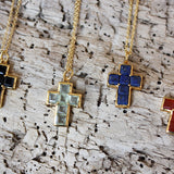 Collier doré pendentif croix pierres carrées - ONYX NOIRE