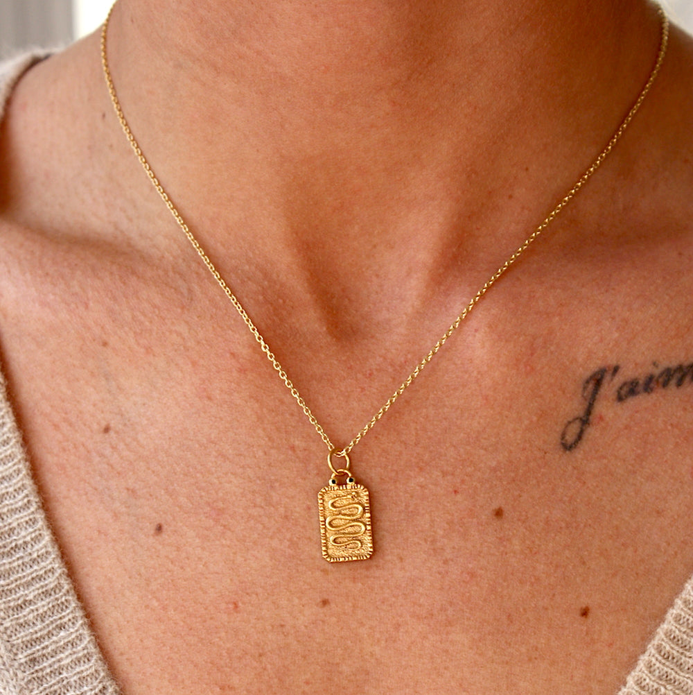 Collier doré plaque serpent et zircons - ZIRCON NOIR