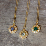 Collier doré médaille étoile pierre et zircons - LABRADORITE