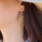 Golden cascade earrings of chains and zircons