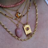 Collier doré grand scarabée Opale Rose 42 cm