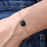 Bracelet doré fleur en pierre naturelle - ONYX NOIRE