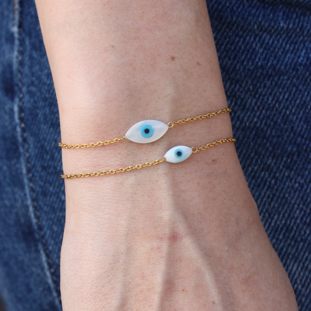 Bracelet doré oeil porte bonheur en nacre - OVALE (S)