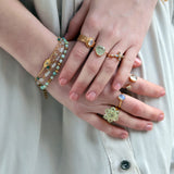 Bague dorée croix pierre et zircon