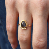 Bague dorée pierre irrégulière - 50 / LABRADORITE