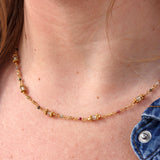 Collier pierres et disques dorés - PREHNITE & TOURMALINE