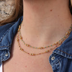 Collier pierres et disques dorés - PREHNITE & ONYX VERTE