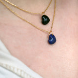 Collier doré grand coeur lapis 42 cm