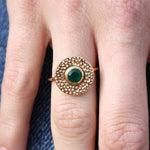 Bague dorée ronde martelée et pierre - 50 / ONYX VERTE