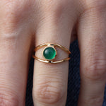 Bague dorée double et pierre cabochon - 50 / ONYX VERTE