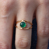 Bague dorée double et pierre cabochon - 50 / ONYX VERTE