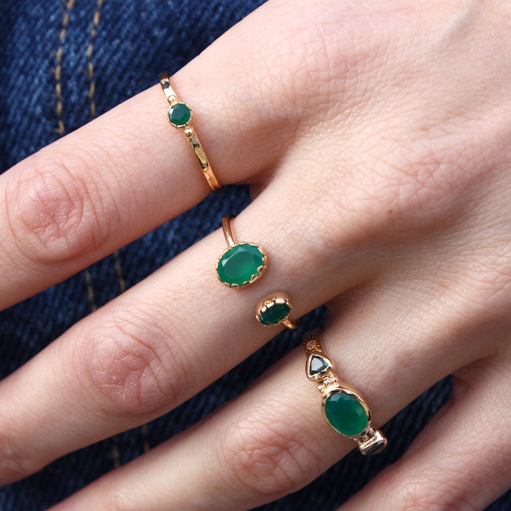 Bague dorée ouverte 2 pierres