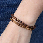 Bracelet pierres naturelles et disques dorés - BOIS FONCE