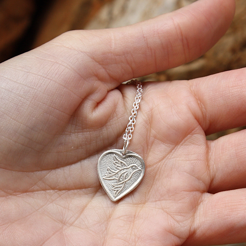 Collier argent 925 pendentif mate coeur mate et colombe