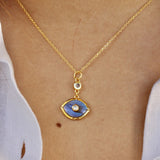 Collier doré oeil pierre et zircons - LABRADORITE