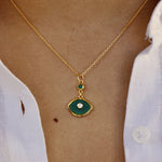 Collier doré oeil pierre et zircons - ONYX VERTE
