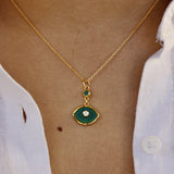 Collier doré oeil pierre et zircons - ONYX VERTE