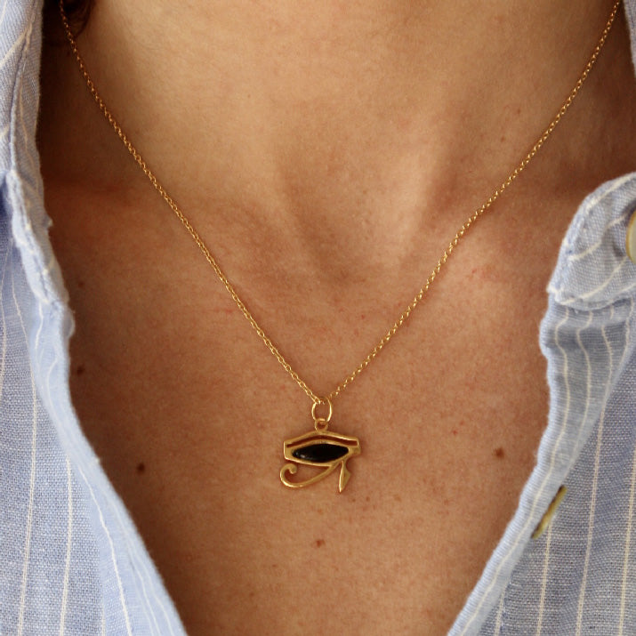 Collier doré oeil d’horus et pierre naturelle - ONYX NOIRE