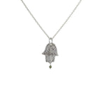 Collier argent 925 main de fatma texturée et pampille pierre