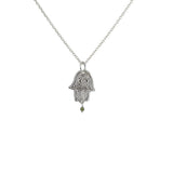 Collier argent 925 main de fatma texturée et pampille pierre