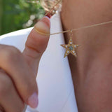 Collier doré pendentif étoile pierre et zircons -