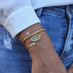 Bracelet doré et oeil martelé et pierre - LABRADORITE