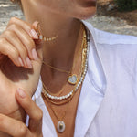 Collier doré coeur pierre contour martelé - PIERRE DE LUNE