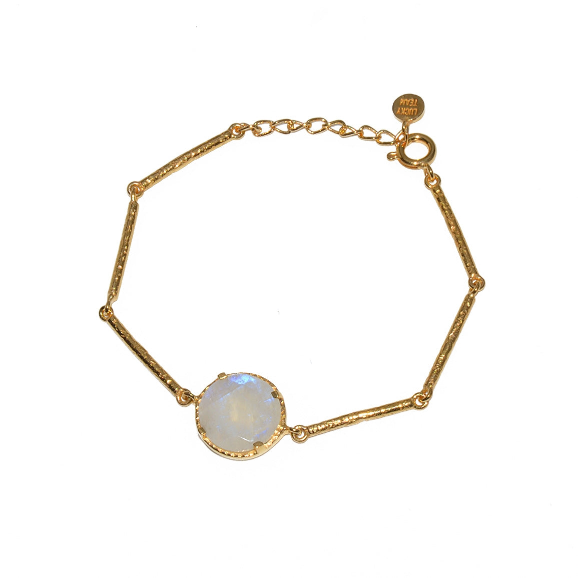 Bracelet doré barres martelées et pierre ronde - PIERRE DE
